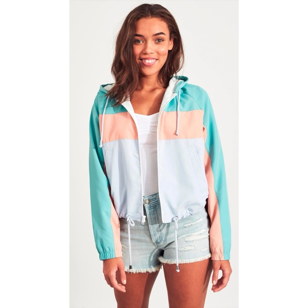 Hollister California Colorblock Windbreaker Jacket long sleeve hooded size small